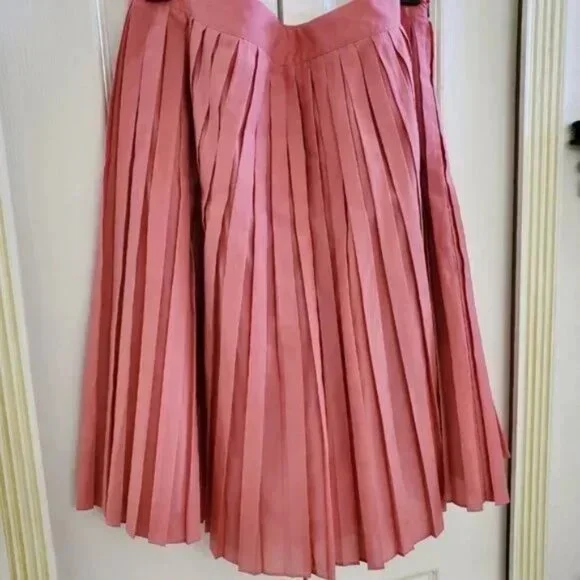 NWT Talbots Pink Voile Crystal Pleated Cotton Blend Women's Skirt Size 14P - Picture 2 of 10